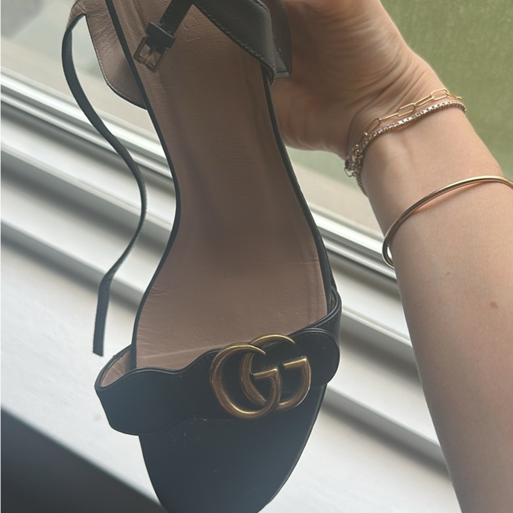 Gucci Black Sandals with Gold Accent